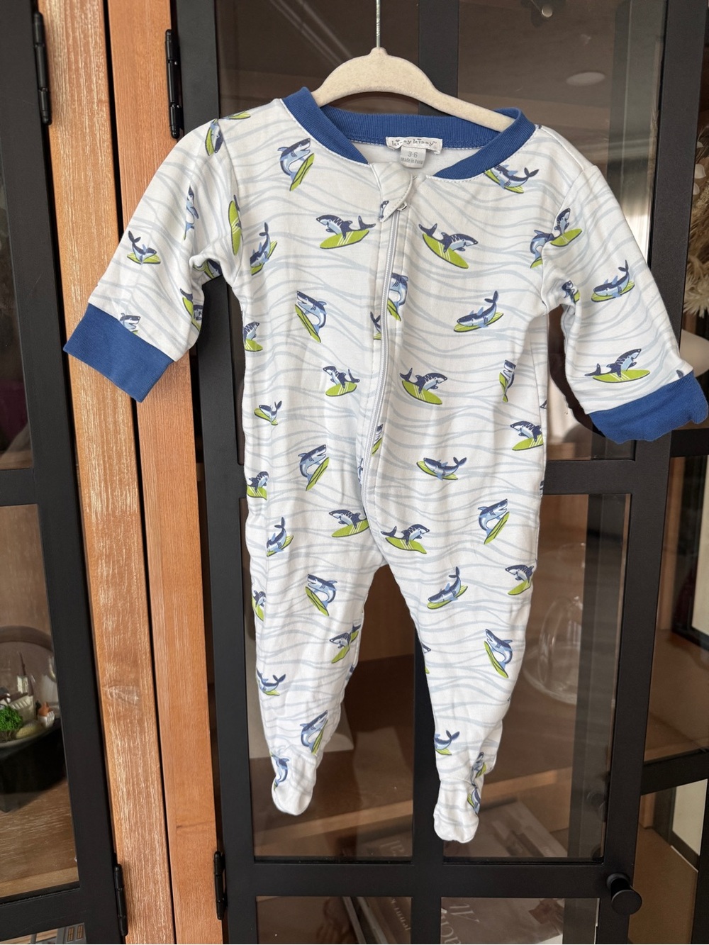 Kissy Kissy pima footies zippy sleeper shark ocean print surfing baby boy cotton